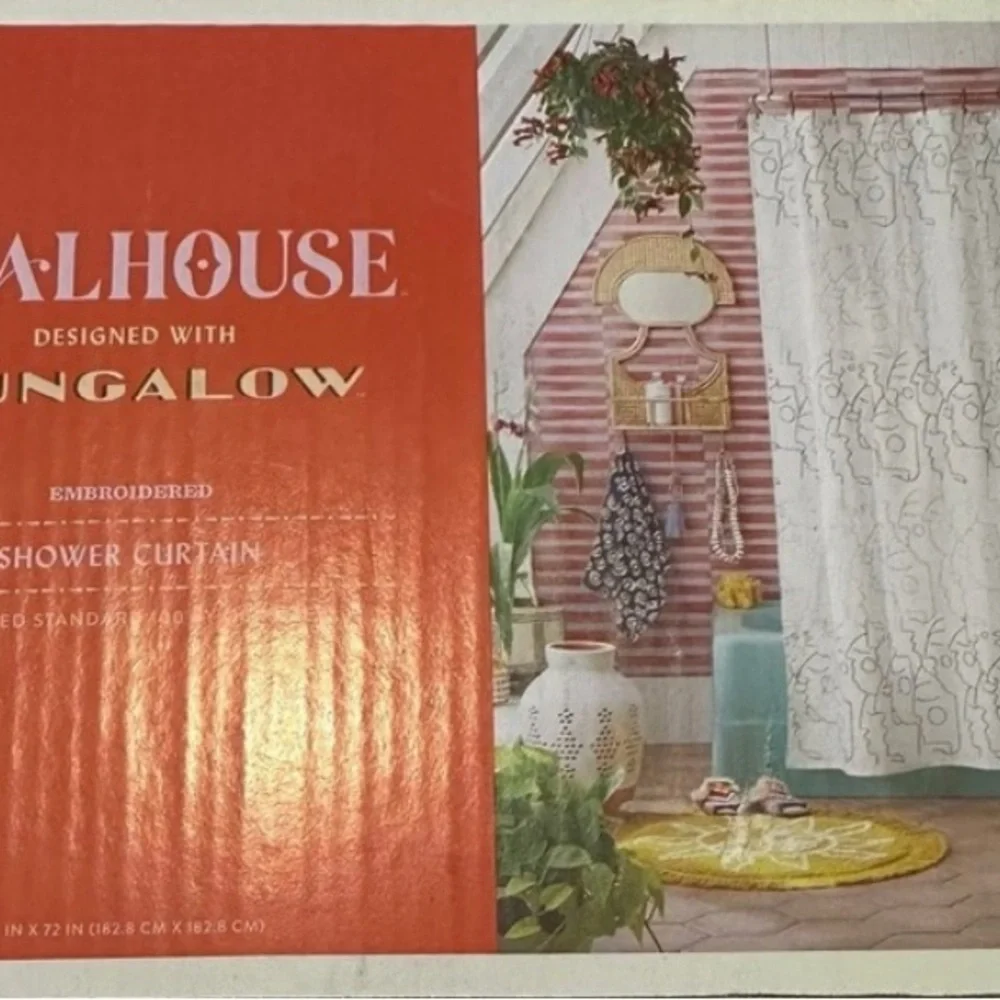NWT Opalhouse Jungalow White Shower Curtain with Black Abstract Design